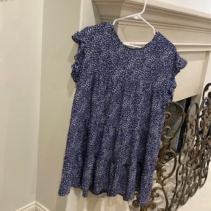 Blue dot flutter sleeve tierd dress size small